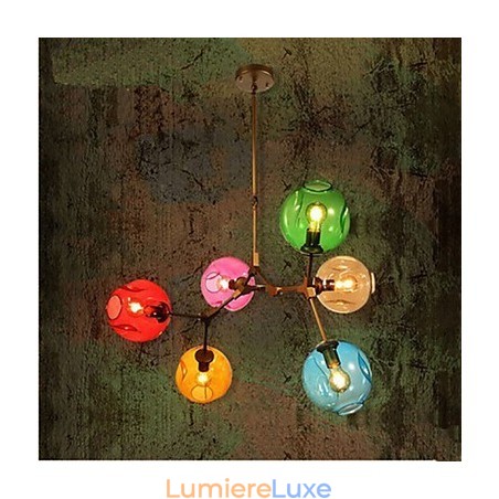 Lustre suspendu à 6 ampoules en verre Art Color Lustre suspendu à 6 ampoules en verre Art Color