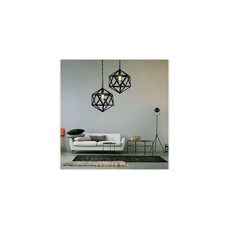 Lampe industrielle rétro en fer forgé, design original et artistique, forme hexaèdre