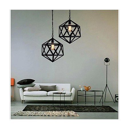 Lampe industrielle rétro en fer forgé, design original et artistique, forme hexaèdre Lampe industrielle rétro en fer forgé, design original et artistique, forme hexaèdre