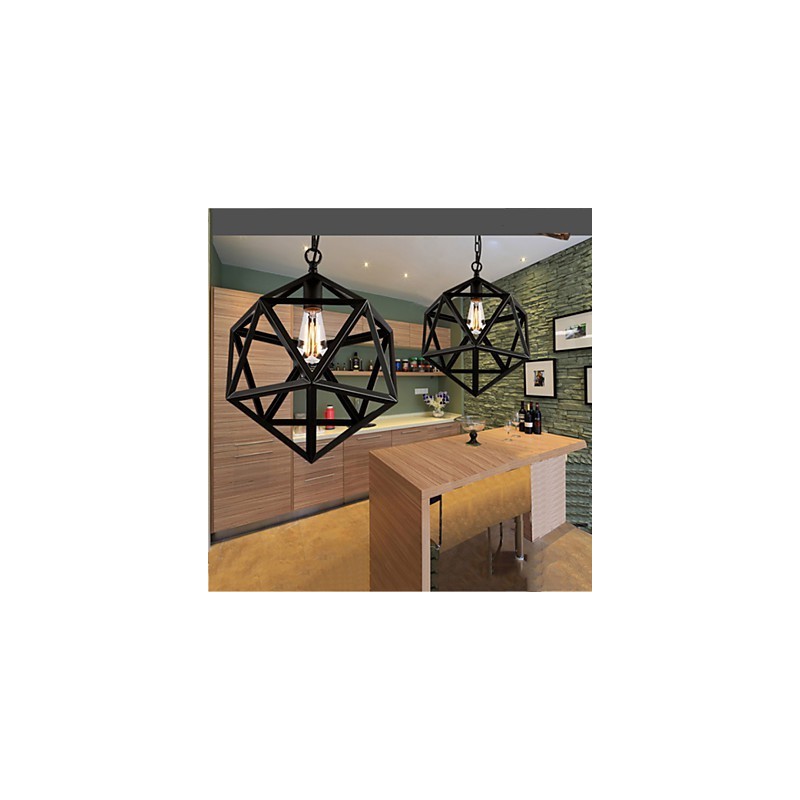 Lampe industrielle rétro en fer forgé, design original et artistique, forme hexaèdre