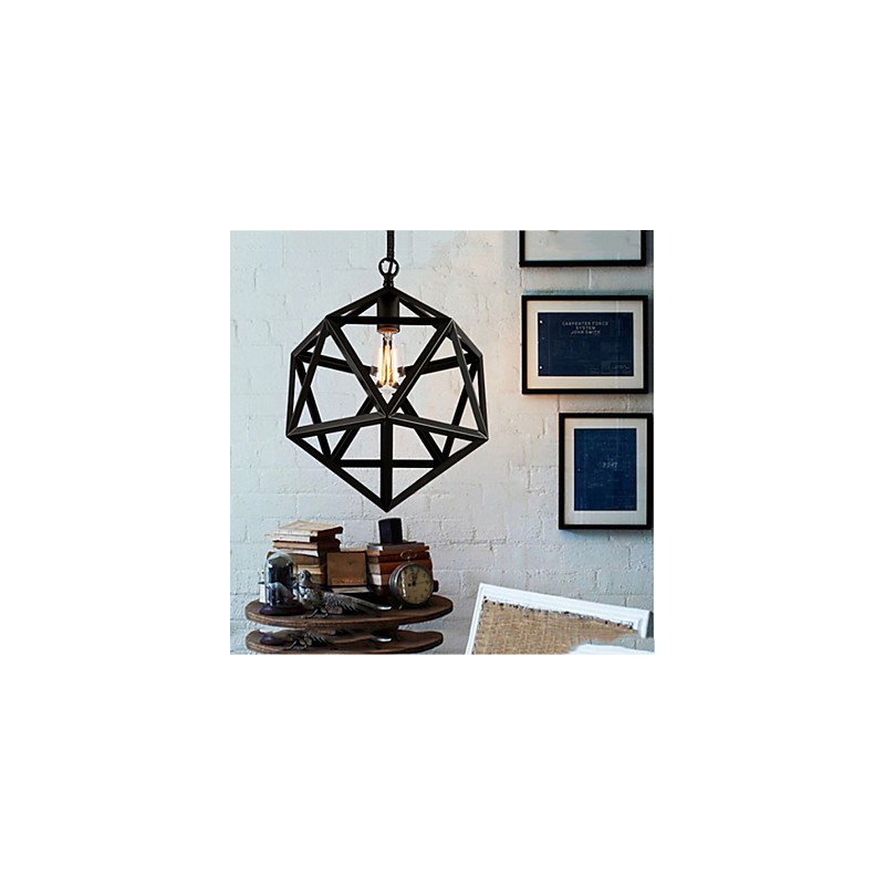 Lampe industrielle rétro en fer forgé, design original et artistique, forme hexaèdre