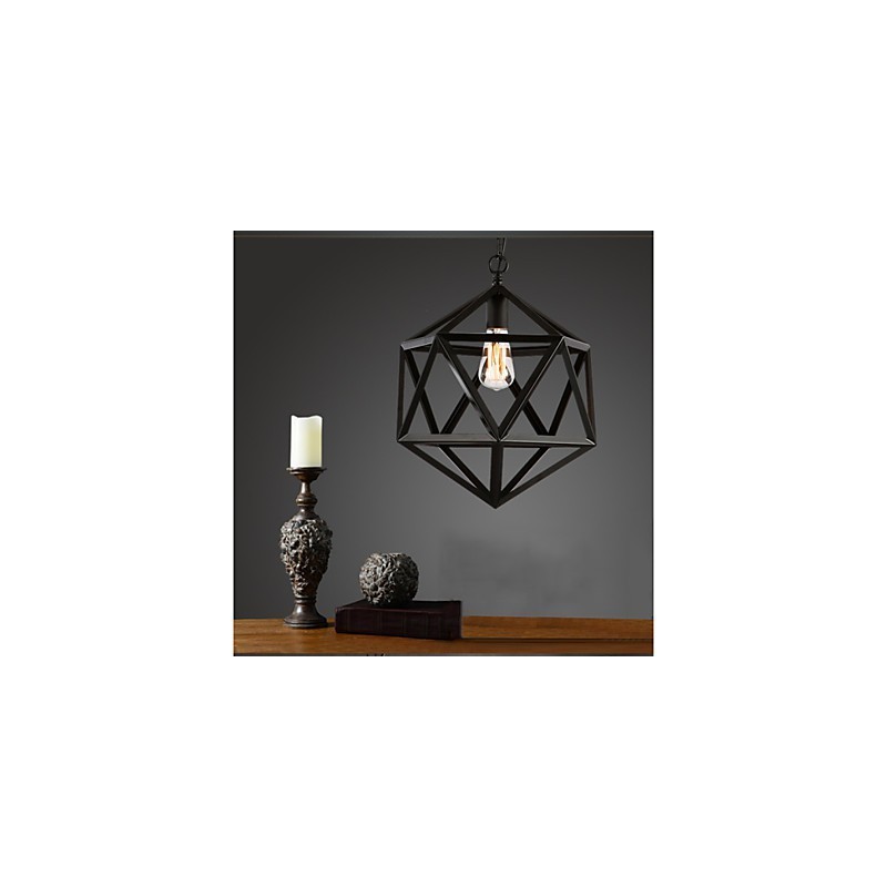 Lampe industrielle rétro en fer forgé, design original et artistique, forme hexaèdre