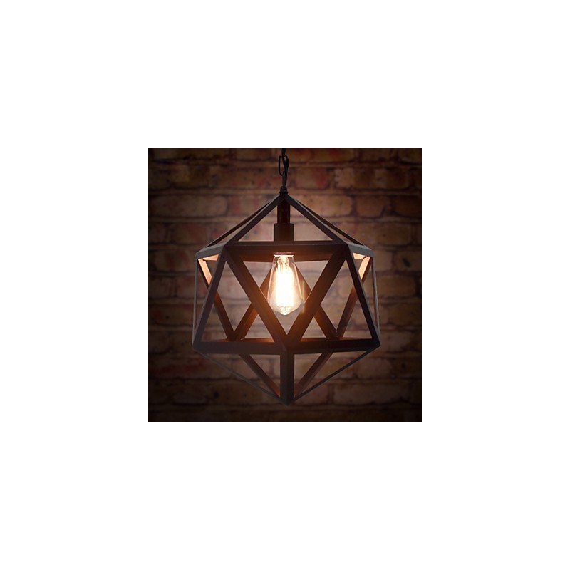 Lampe industrielle rétro en fer forgé, design original et artistique, forme hexaèdre