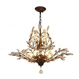 Plafonnier vintage en cristal 7 lumières, peinture sur métal, noir ou doré