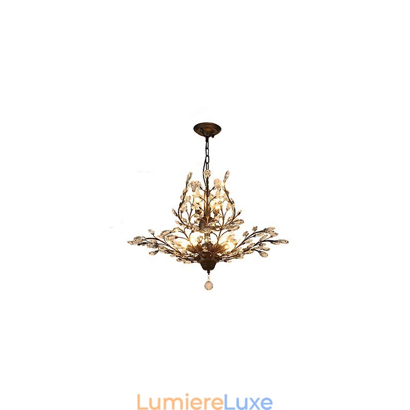 Plafonnier vintage en cristal 7 lumières, peinture sur métal, noir ou doré