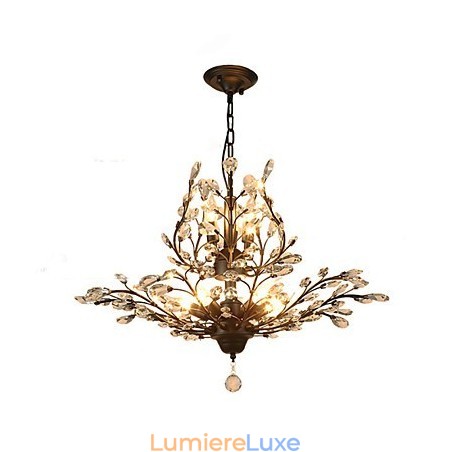 Plafonnier vintage en cristal 7 lumières, peinture sur métal, noir ou doré Plafonnier vintage en cristal 7 lumières, peinture sur métal, noir ou doré