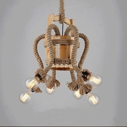 Lustre en tonneau en bois, lampe créative