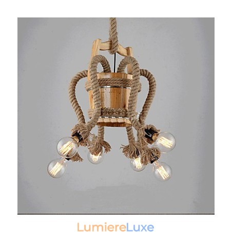 Lustre en tonneau en bois, lampe créative Lustre en tonneau en bois, lampe créative