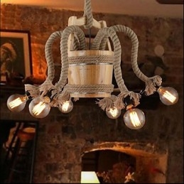 Lustre en tonneau en bois, lampe créative