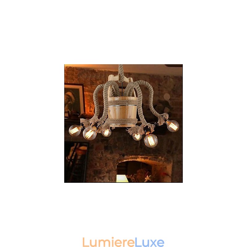 Lustre en tonneau en bois, lampe créative