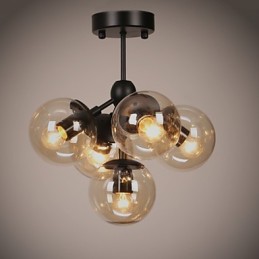 Lustre 5 lumières boule de verre rétro extérieur garage métal