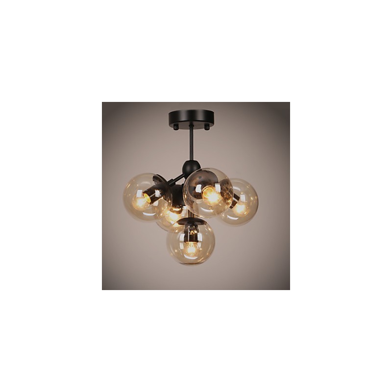 Lustre 5 lumières boule de verre rétro extérieur garage métal