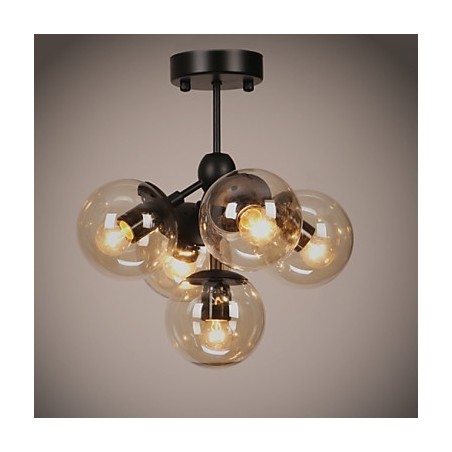 Lustre 5 lumières boule de verre rétro extérieur garage métal Lustre 5 lumières boule de verre rétro extérieur garage métal