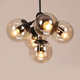 Lustre 5 lumières boule de verre rétro extérieur garage métal