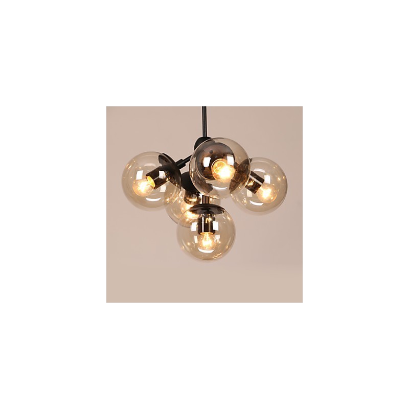 Lustre 5 lumières boule de verre rétro extérieur garage métal