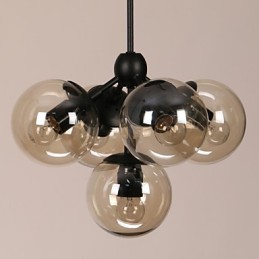 Lustre 5 lumières boule de verre rétro extérieur garage métal