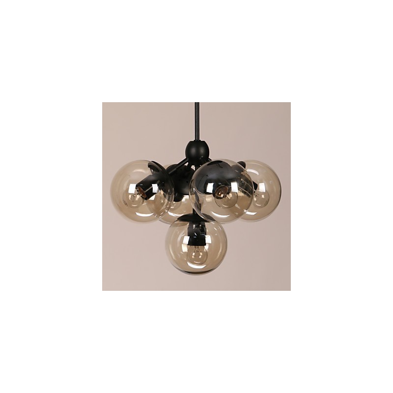 Lustre 5 lumières boule de verre rétro extérieur garage métal