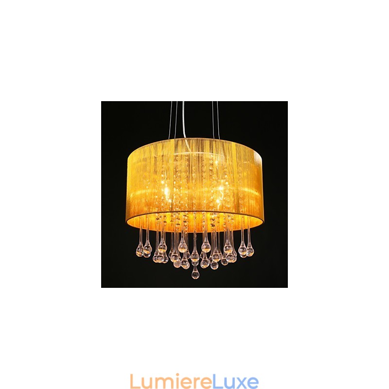 Suspension tambour moderne 4 lumières abat-jour enroulable lustre en cristal lustre design minimaliste moderne
