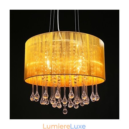 Suspension tambour moderne 4 lumières abat-jour enroulable lustre en cristal lustre design minimaliste moderne Suspension tambour moderne 4 lumières abat-jour enroulable lustre en cristal lustre design minimaliste moderne