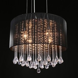 Suspension tambour moderne 4 lumières abat-jour enroulable lustre en cristal lustre design minimaliste moderne