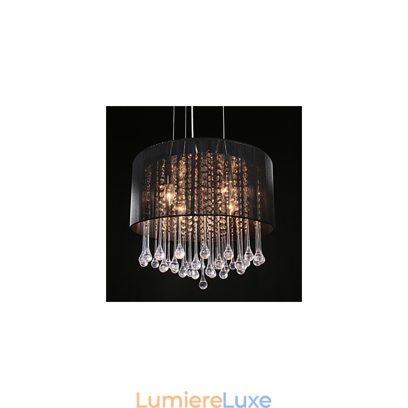 Suspension tambour moderne 4 lumières abat-jour enroulable lustre en cristal lustre design minimaliste moderne