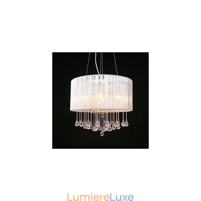 Suspension tambour moderne 4 lumières abat-jour enroulable lustre en cristal lustre design minimaliste moderne