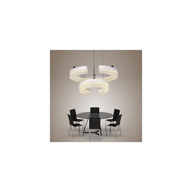 Suspension en cristal en forme de lettre « C » - Lampe moderne à deux anneaux