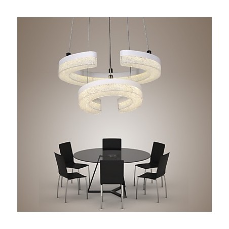 Suspension en cristal en forme de lettre « C » - Lampe moderne à deux anneaux Suspension en cristal en forme de lettre « C » - Lampe moderne à deux anneaux