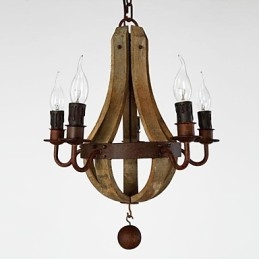 Lustre vintage en bois et bambou peint de style mini