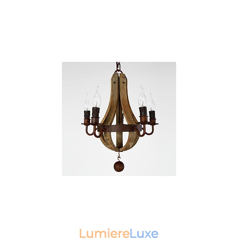 Lustre vintage en bois et bambou peint de style mini