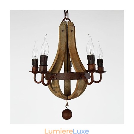 Lustre vintage en bois et bambou peint de style mini Lustre vintage en bois et bambou peint de style mini