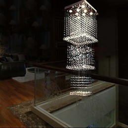 Plafonnier suspendu en cristal K9, 8 lumières, design moderne et luxueux, avec canopée argentée transparente
