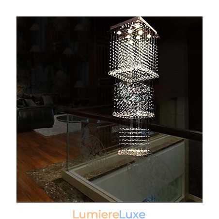 Plafonnier suspendu en cristal K9, 8 lumières, design moderne et luxueux, avec canopée argentée transparente Plafonnier suspendu en cristal K9, 8 lumières, design moderne et luxueux, avec canopée argentée transparente