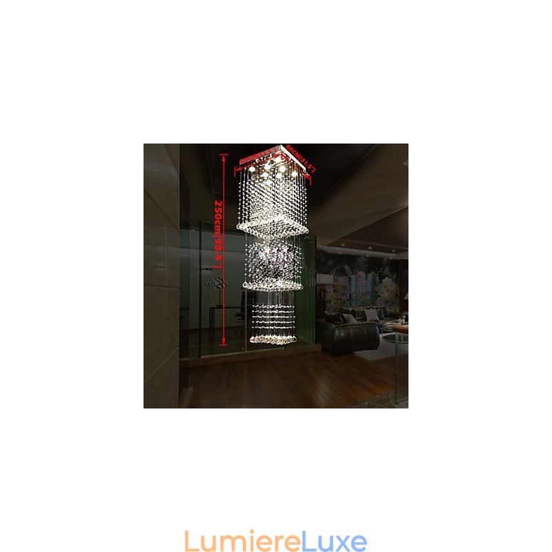 Plafonnier suspendu en cristal K9, 8 lumières, design moderne et luxueux, avec canopée argentée transparente