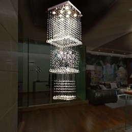 Plafonnier suspendu en cristal K9, 8 lumières, design moderne et luxueux, avec canopée argentée transparente