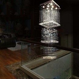Plafonnier suspendu en cristal K9, 8 lumières, design moderne et luxueux, avec canopée argentée transparente