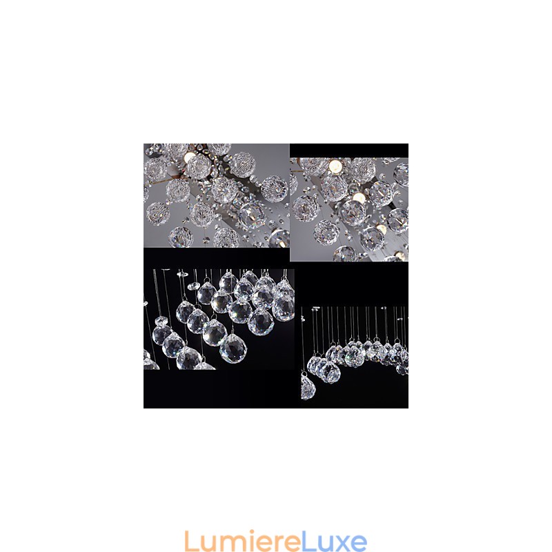 Plafonnier suspendu en cristal K9, 8 lumières, design moderne et luxueux, avec canopée argentée transparente