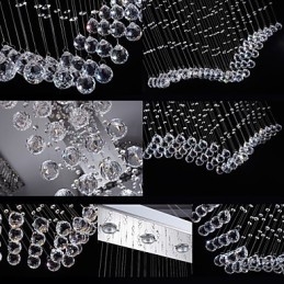 Plafonnier suspendu en cristal K9, 8 lumières, design moderne et luxueux, avec canopée argentée transparente
