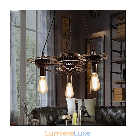 Lustre industriel à engrenages éolien VintageLron Lustre industriel à engrenages éolien VintageLron