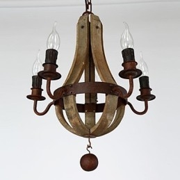 Lustre vintage en bois et bambou peint de style mini