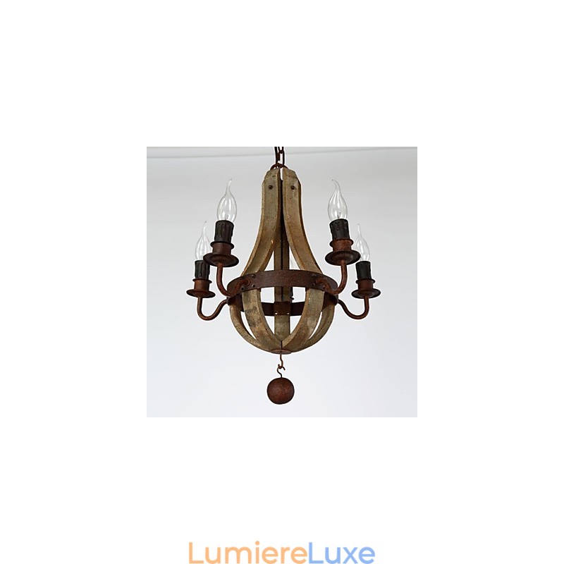 Lustre vintage en bois et bambou peint de style mini
