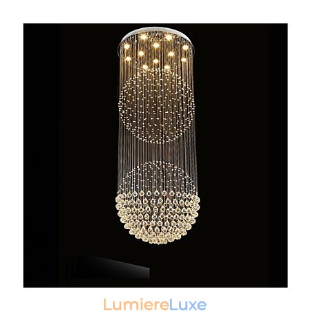 Lustre suspendu moderne en cristal à 12 lumières, design argenté, globe en cristal transparent Lustre suspendu moderne en cristal à 12 lumières, design argenté, globe en cristal transparent