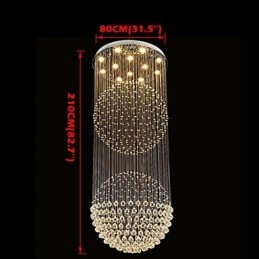 Lustre suspendu moderne en cristal à 12 lumières, design argenté, globe en cristal transparent