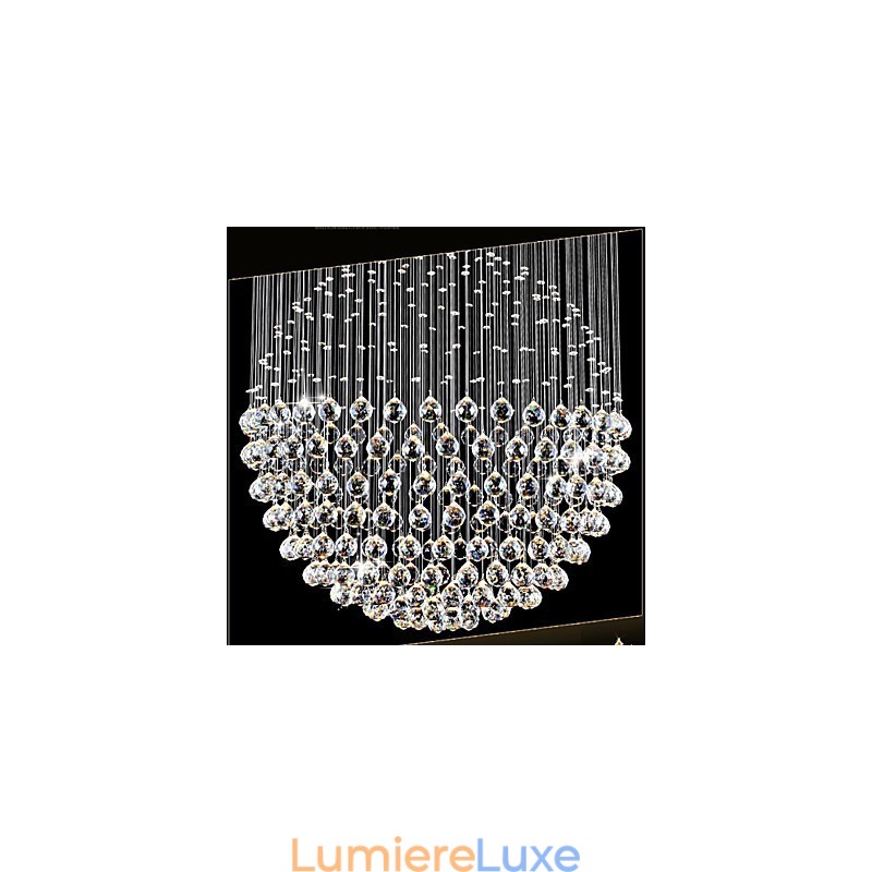 Lustre suspendu moderne en cristal à 12 lumières, design argenté, globe en cristal transparent