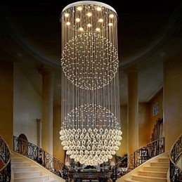Lustre suspendu moderne en cristal à 12 lumières, design argenté, globe en cristal transparent