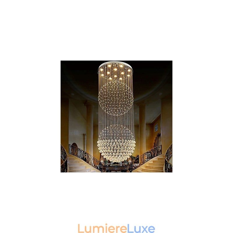 Lustre suspendu moderne en cristal à 12 lumières, design argenté, globe en cristal transparent