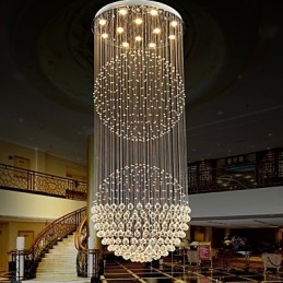 Lustre suspendu moderne en cristal à 12 lumières, design argenté, globe en cristal transparent