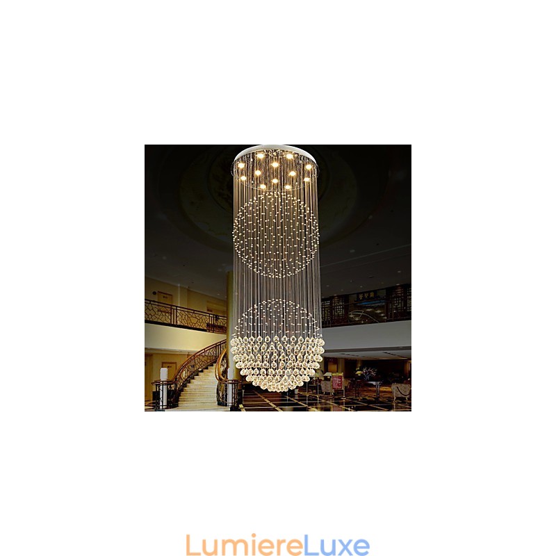 Lustre suspendu moderne en cristal à 12 lumières, design argenté, globe en cristal transparent