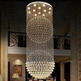 Lustre suspendu moderne en cristal à 12 lumières, design argenté, globe en cristal transparent