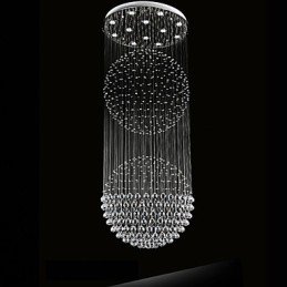 Lustre suspendu moderne en cristal à 12 lumières, design argenté, globe en cristal transparent